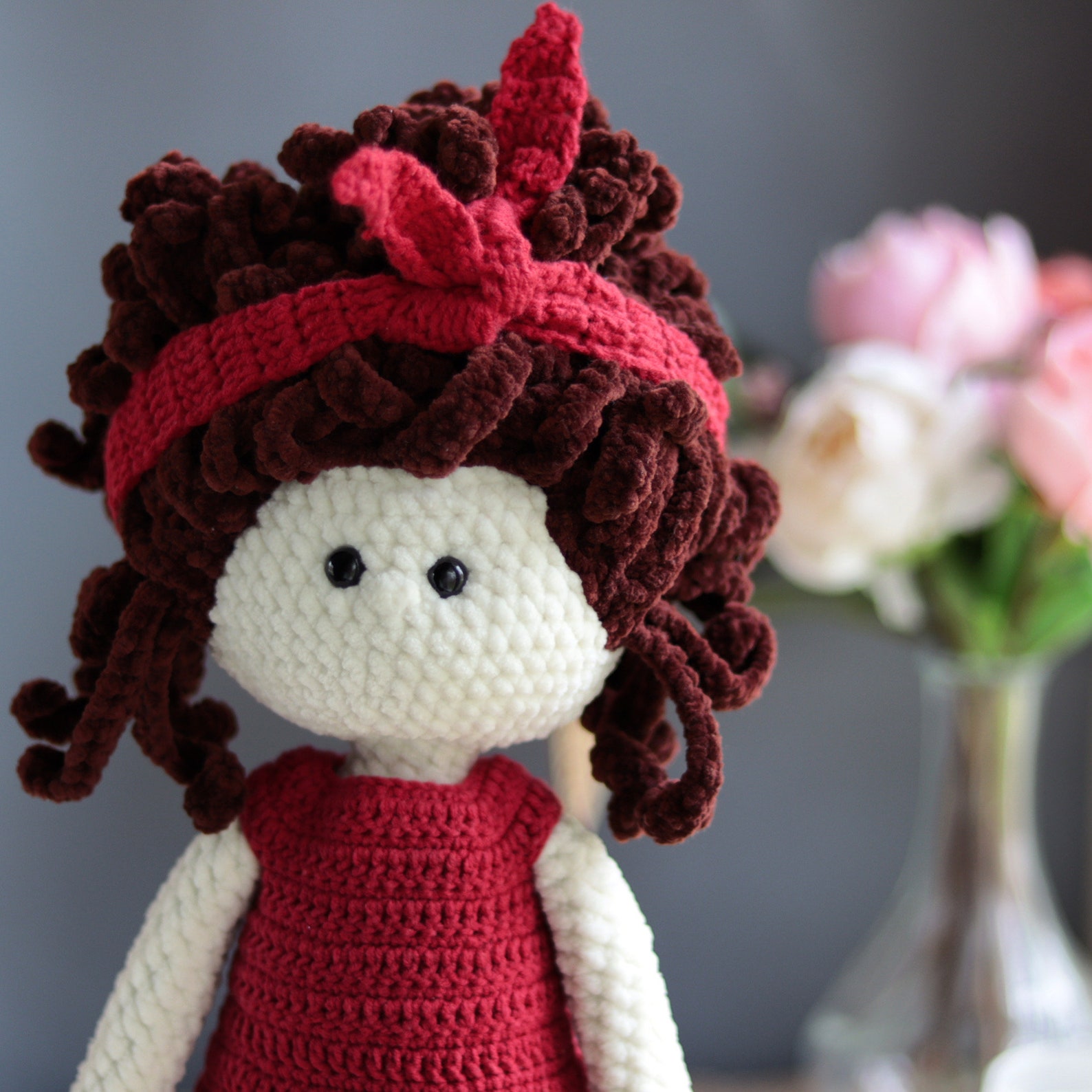 Crochet Pattern Plush Stuffed Doll Girl in Smart Dress With Headband ...