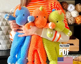 Crochet pattern for a toy for sleeping comforter Dino