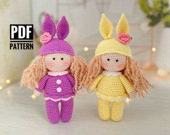 Crochet doll pattern, Amigurumi girl pattern, Handmade doll PDF