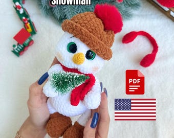 Crochet pattern snowman, amigurumi snowman, pattern English, Christmas pattern