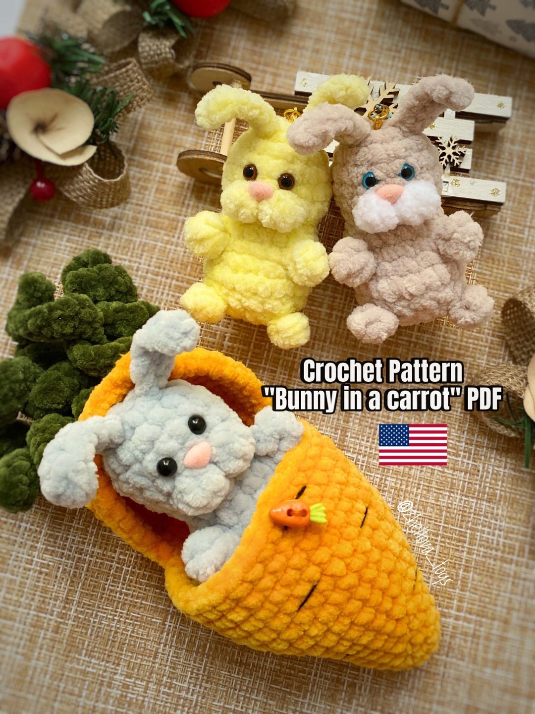 Crochet Pattern Bunny in a Carrot - Etsy