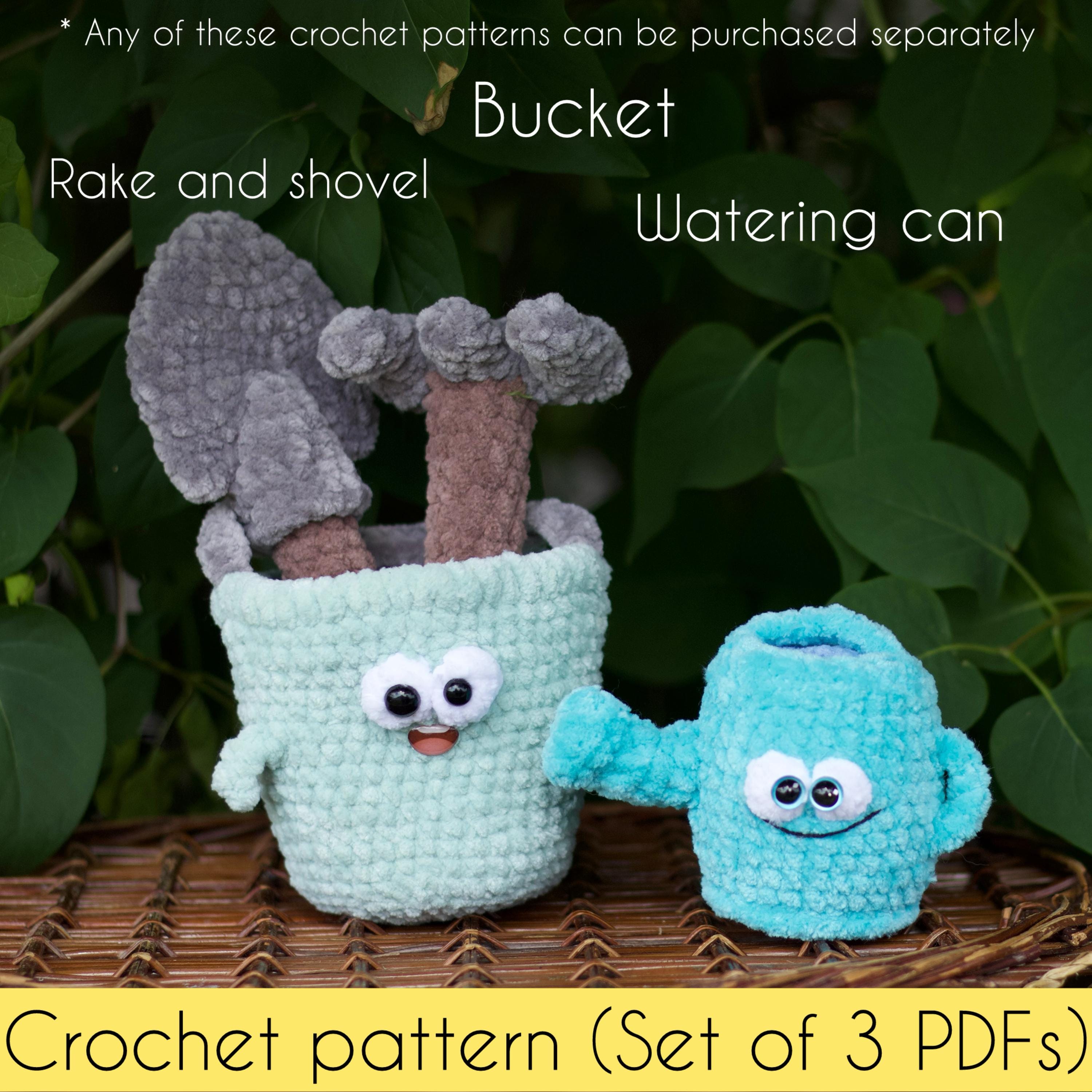 Crochet Pattern (set of 3 Pdfs: Rake and Shovel, Watering Can