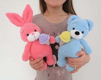 Set of 2 crochet patterns - bear pattern, bunny diy, Easter bunny, Amigurumi tutorial, DIY rabbit, hare instructions (in Eng)