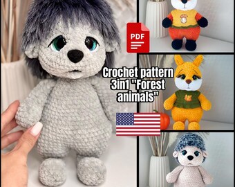 Crochet pattern 3 in 1 (hedgehog, squirrel, fox)