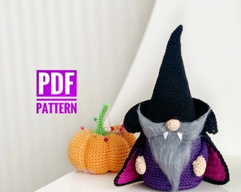 Modèle de crochet d'Halloween, modèle de crochet de gnome d'Halloween, modèle d'amigurumi d'Halloween au crochet, décor d'Halloween au crochet