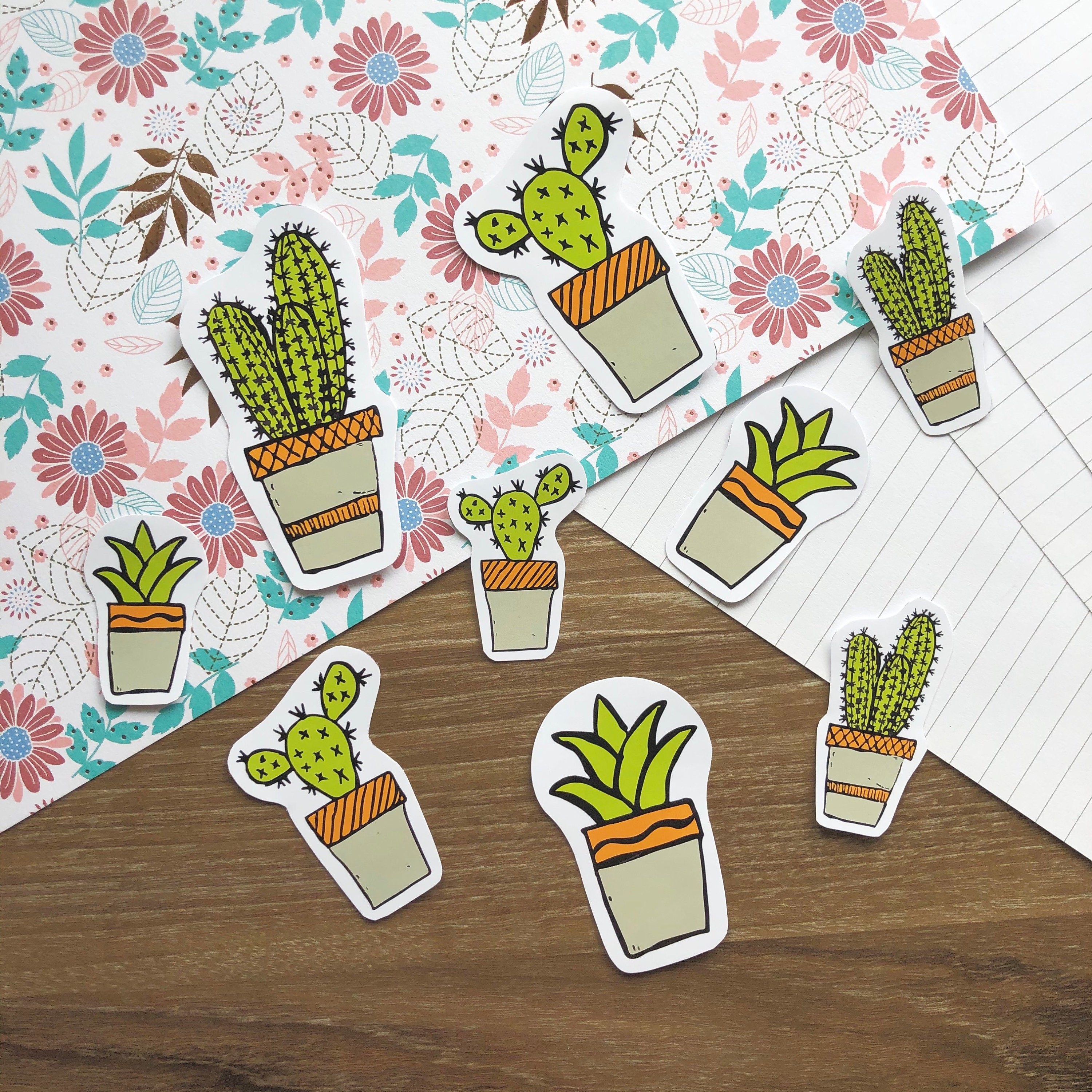 Aesthetic Hand Drawn Cactus stickers plant sticker sets cute | Etsy