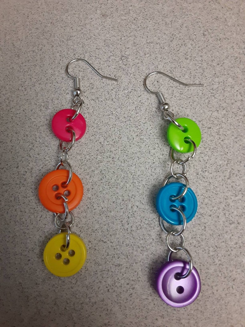 Rainbow Button Earrings