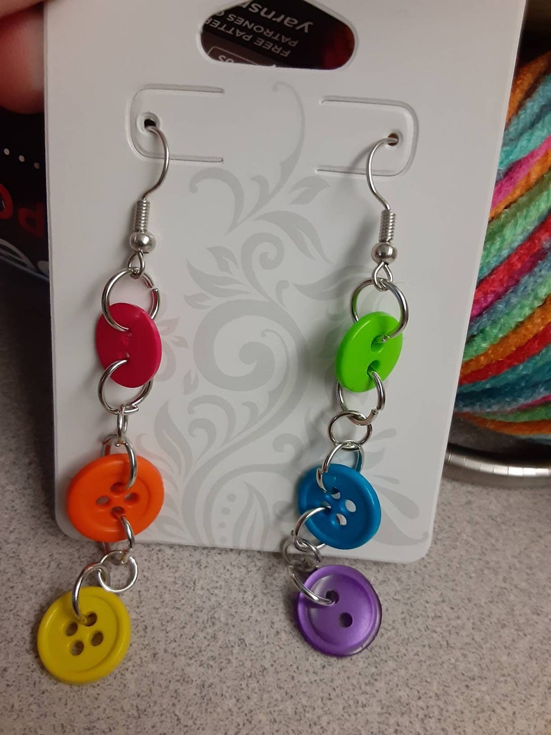 Rainbow Button Earrings