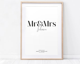 Mr and Mrs Personalised Wedding Print - home decor, home print, wedding gift, personalised, quote print, wedding print, anniversary print