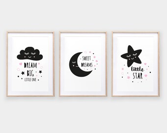 Sweet dreams Collection x 3 prints - nursery print, dream print, decor, nursery art, kids, nursery decor, cloud print, kids nursery print,