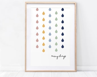 Rainy Days Nursery Print - rain print, nursery print, baby print, decor, nursery art, baby art, weather print, nursery art, rain art, kids