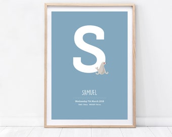 S Initial Animal Print - Nursery Print - childrens room decor, personalised nursery print, nursery letter, nursery decor, animal print,