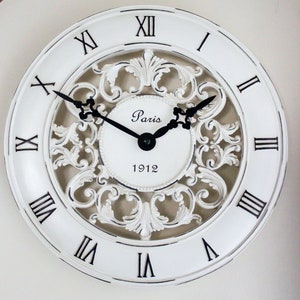 Ornate Antique French-style Paris Shabby Chic Rococo Baroque Style Wall Clock - Perfect Country Kitchen Clock - Antique Cream