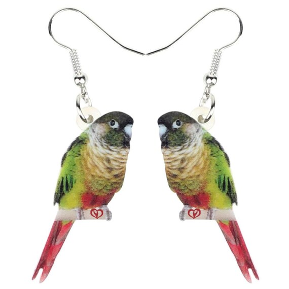 Bird Parrot Earrings Greencheeked Conure Sun Conure Green / Etsy