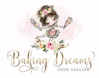 Editable Baking Logo Design - Watercolor Bakery Logo - Handmade Bakery Logo - Rolling Pin Logo - Cake Shop Logo - Bakery Logo