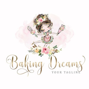 Editable Baking Logo Design - Watercolor Bakery Logo - Handmade Bakery Logo - Rolling Pin Logo - Cake Shop Logo - Bakery Logo