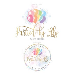 Design del logo con palloncino colorato, logo preimpostato, logo per eventi, design del logo arcobaleno, logo al neon, logo per organizzatori di eventi, logo per decorazioni per feste, logo aziendale