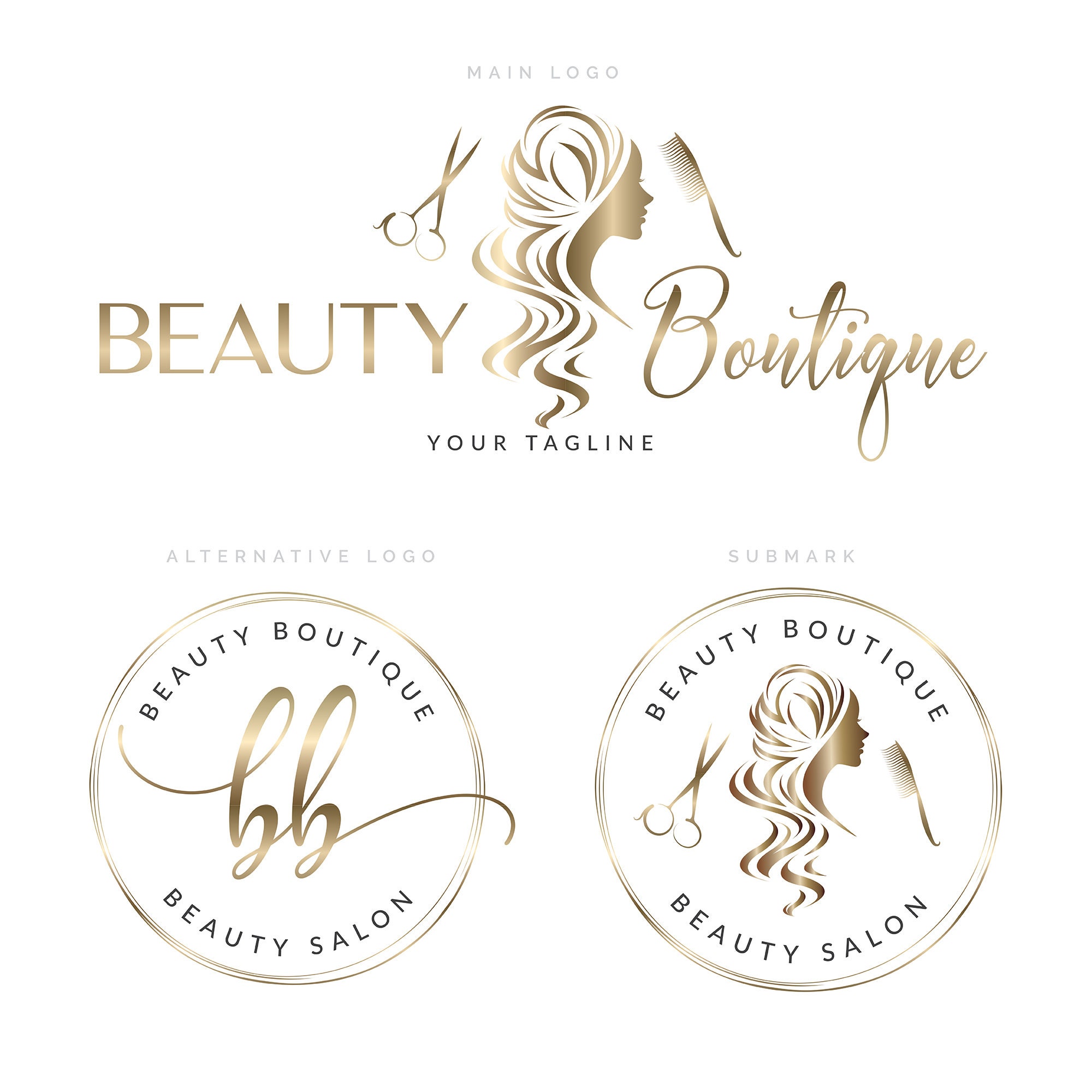 Hair Salon Logo, Hair Stylist Logo, Gold Hairstylist Logo, Hair Salon  Branding Kit, Scissors Hung Logo, Premade Logo, Beauty Salon Logo - Etsy