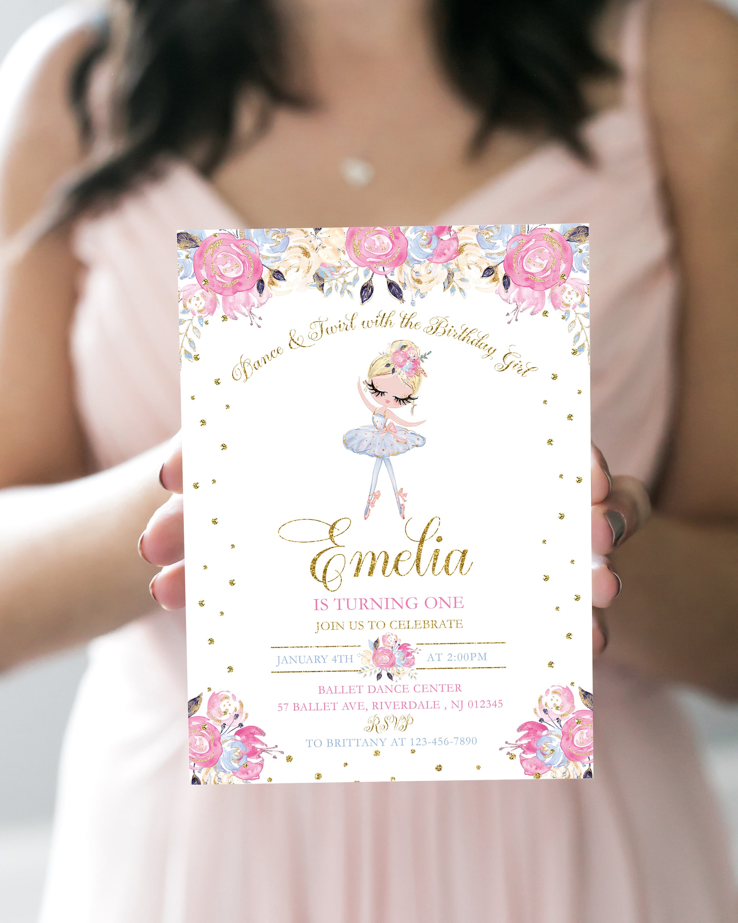 Ballerina Birthday Ballet Invitation Pink and Gold Tutu Etsy