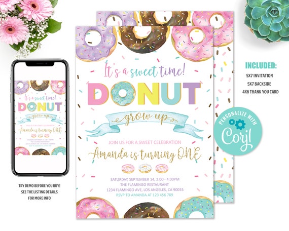 Donut Birthday Party Invitation Printable Confetti Sprinkles - Etsy