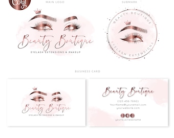 Pink and Gold Luxury Lash Logo, Editable Template for Lash Artists, Beauty Salon Logo, Makeup Artist Branding