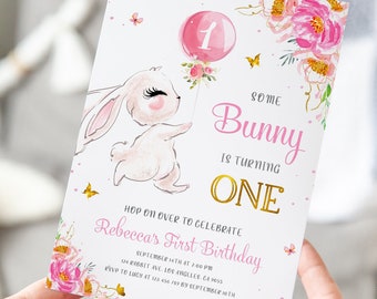 Bunny Birthday Invitation Some Bunny Is One Invite Girl 1st Birthday Invite Easter Birthday Party Invitation Printable Template Digital File