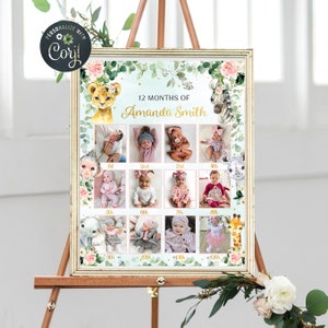 First 12 Months Photo Collage, Wild One 1st Birthday Photo Collage, Jungle Baby Photo Collage, Safari 1st Birthday Photo Poster, Photo Board