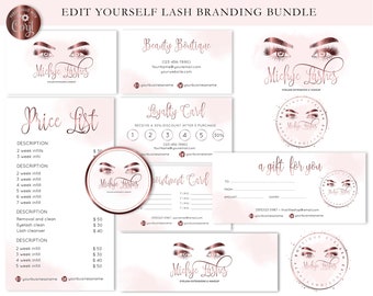 Editable Lash Logo Bundle, Lash Logo Design, Rose Gold Logo Set, Editable Lash Logo, Eyebrows Logo Design, Beauty Salon Logo, DIY Logo
