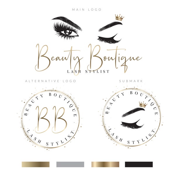 Gold and Black Lash Logo, Lash Logo Design, DIY Eyelash Logo, Lash Technician Logo, Make Up Artist Logo, Salon Logo