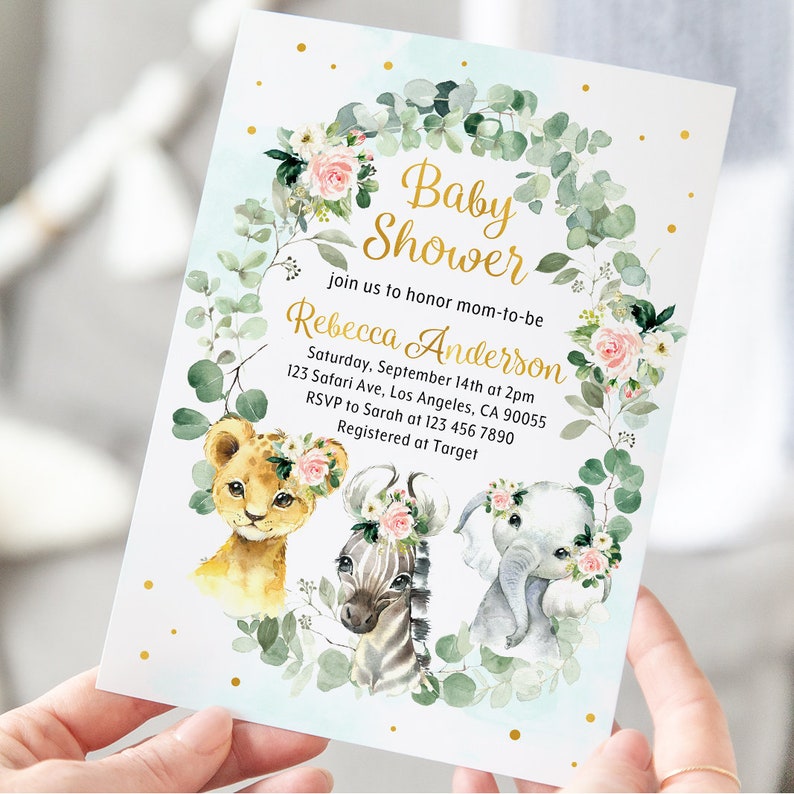 Safari Baby Shower Invitation Jungle Baby Shower Invite Girl Etsy