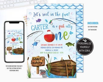 Fishing Birthday Invitation Fishing Party Printable Fishing Invite Gone Fishing Invitation Boy 1st Birthday Invite Editable Template