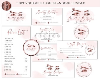Editable Lash Logo Bundle, Lash Extensions Logo Set, Logo Package, Editable Lash Logo, Eyebrows Logo Design, Beauty Salon Logo, Printable