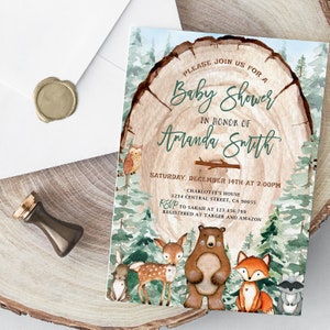 Forest Animals Baby Shower Invitation, Editable Woodland Animals Invite ...