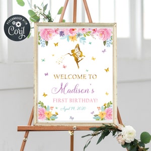 Fairy Welcome Sign Floral Fairy Welcome Sign Fairy Birthday Party Printable Welcome Sign Editable Fairy Birthday Party Poster B2