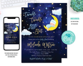 EDITABLE Twinkle Twinkle Baby Shower Invitation, Printable Twinkle Twinkle Invitation, Boy Baby Shower Invite, Instant Download Template