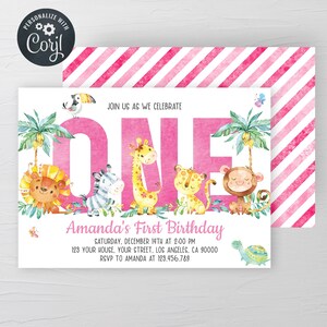 Safari Birthday Invitation Jungle Animals Birthday Invitation Printable 1st Birthday Invite Wild One Girls Birthday Invite Instant Download