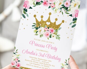 EDITABLE Princess Birthday Invitation Crown Birthday Invitation Princess Party Invitation Printable Princess Party Invite CR2