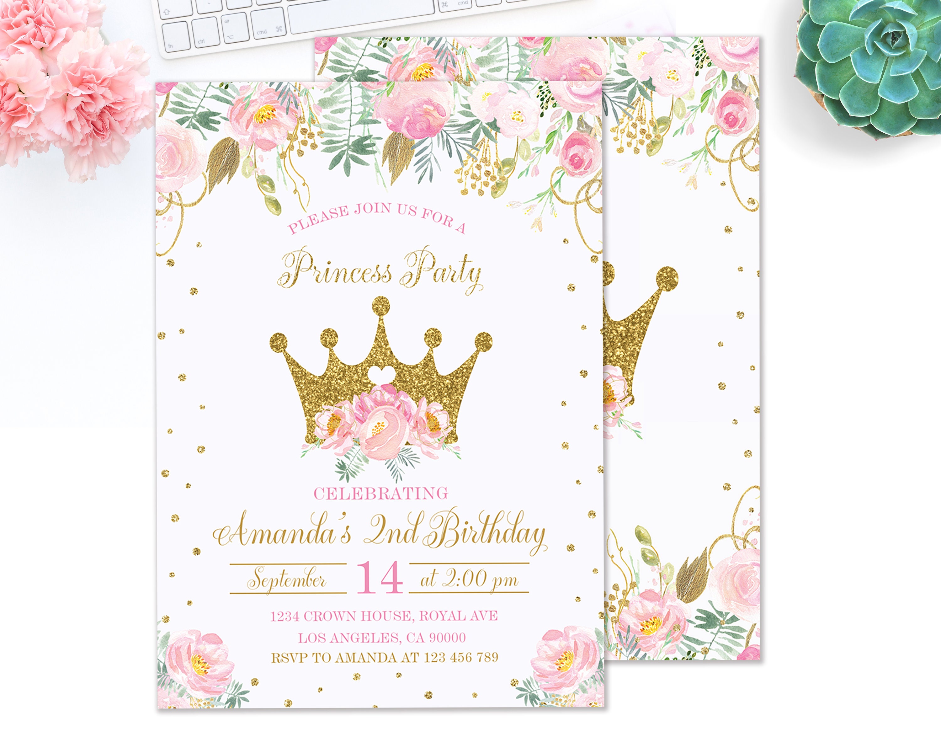 EDITABLE Crown Birthday Invitation Princess Birthday Etsy