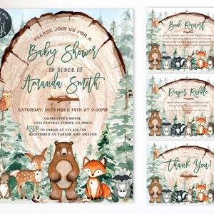 Woodland Animals Baby Shower Invitation,Forest Baby Shower Invitation Set, Editable Forest Animal Invitation, Editable Printable Template