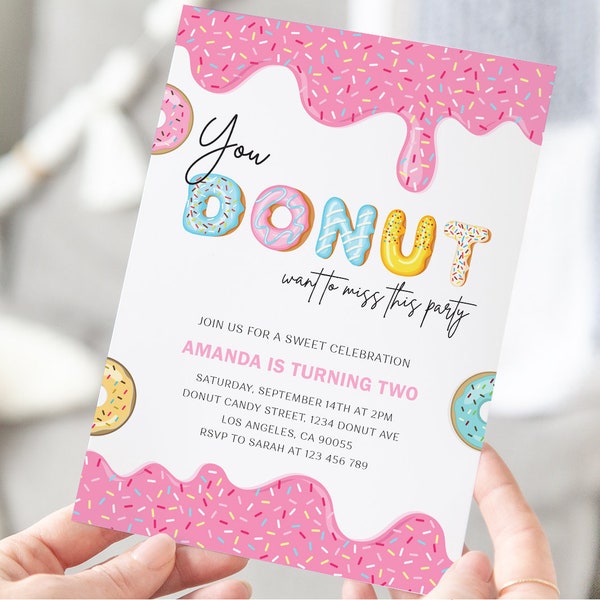 Donut Birthday Invitation Donut Girl Birthday Invite Donut Party Invitation Printable Donut Grow Up Donut Editable Template Instant Download