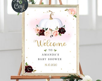 Pumpkin Baby Shower Welcome Sign, Fall Autumn Baby Shower Welcome Sign, Pumpkin Shower Sign, Printable Shower Welcome Sign, Instant Donload