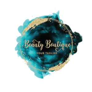 Logotipo de Teal & Gold, Diseño de logotipo de maquillaje, Diseño de logotipo de maquillaje de pestañas, Logotipo de evento, Diseño de logotipo de acuarela, Logotipo prefabricado, Logotipo de uñas, Logotipo de belleza
