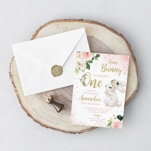 Bunny Birthday Invitation Bunny 1st Birthday Invite Some Bunny Invite Floral Bunny Birthday Party Invitation Printable Editable Template image 8