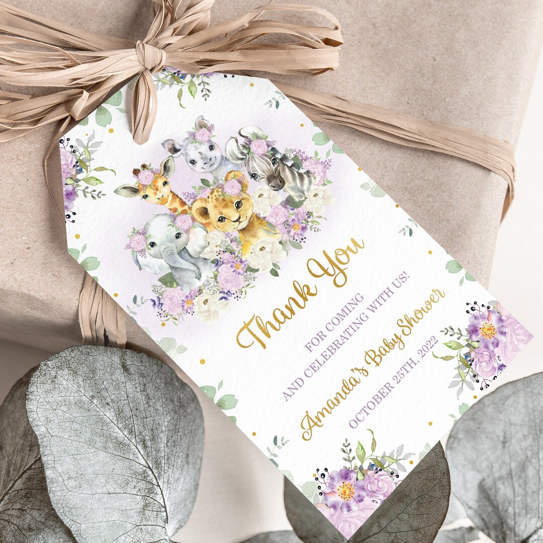 Safari Animals Baby Shower Favor Tag Girl Baby Shower Thank You Tag