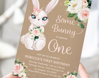 Bunny Birthday Invitation, Bunny 1st Birthday Invite, Some Bunny Invite, Easter Birthday Invitation, Printable Bunny, Editable Template