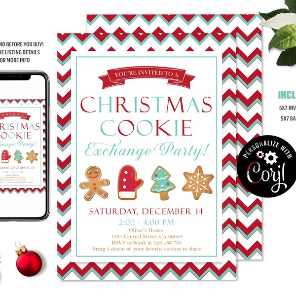 Christmas Cookie Exchange Invitation, Editable Christmas Party Template, Christmas Gingerbread Cookie Decorating Invitation, Cookie Exchange