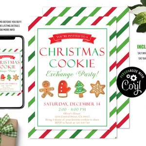 Christmas Cookie Exchange Invitation, Editable Christmas Party Template, Christmas Gingerbread Cookie Decorating Invitation, Cookie Exchange