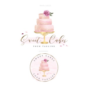 Logotipo de pastel, diseño de logotipo de panadería, logotipo de horneado, logotipo de dulces, logotipo de panadería de acuarela prefabricado, logotipo de evento, logotipo de horneado en casa