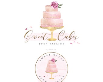 Cake Logo, Bakery Logo Design, Baking Logo, Sweets Logo, Premade Watercolor Bakery Logo, Event Logo, Home Baking Logo