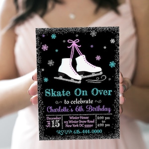 Editable Ice Skating Birthday Invitation | Winter Ice Skate Party | Girl&#39;s Ice Skate Invite | Ice Skating Theme | Personalized Template